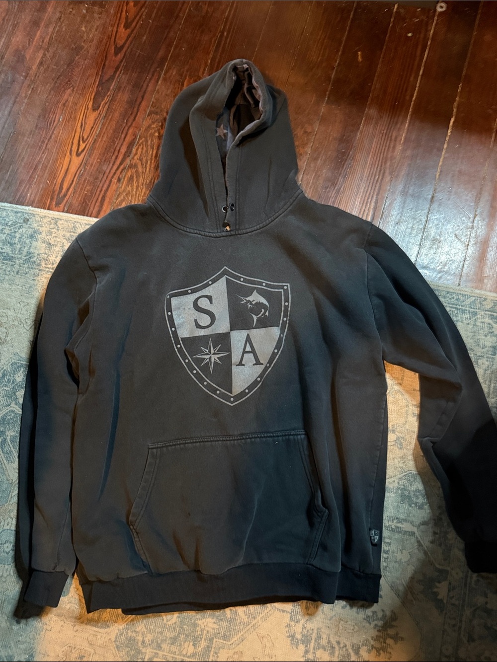 Men's Black Graphic Shield Hoodie Sweatshirt